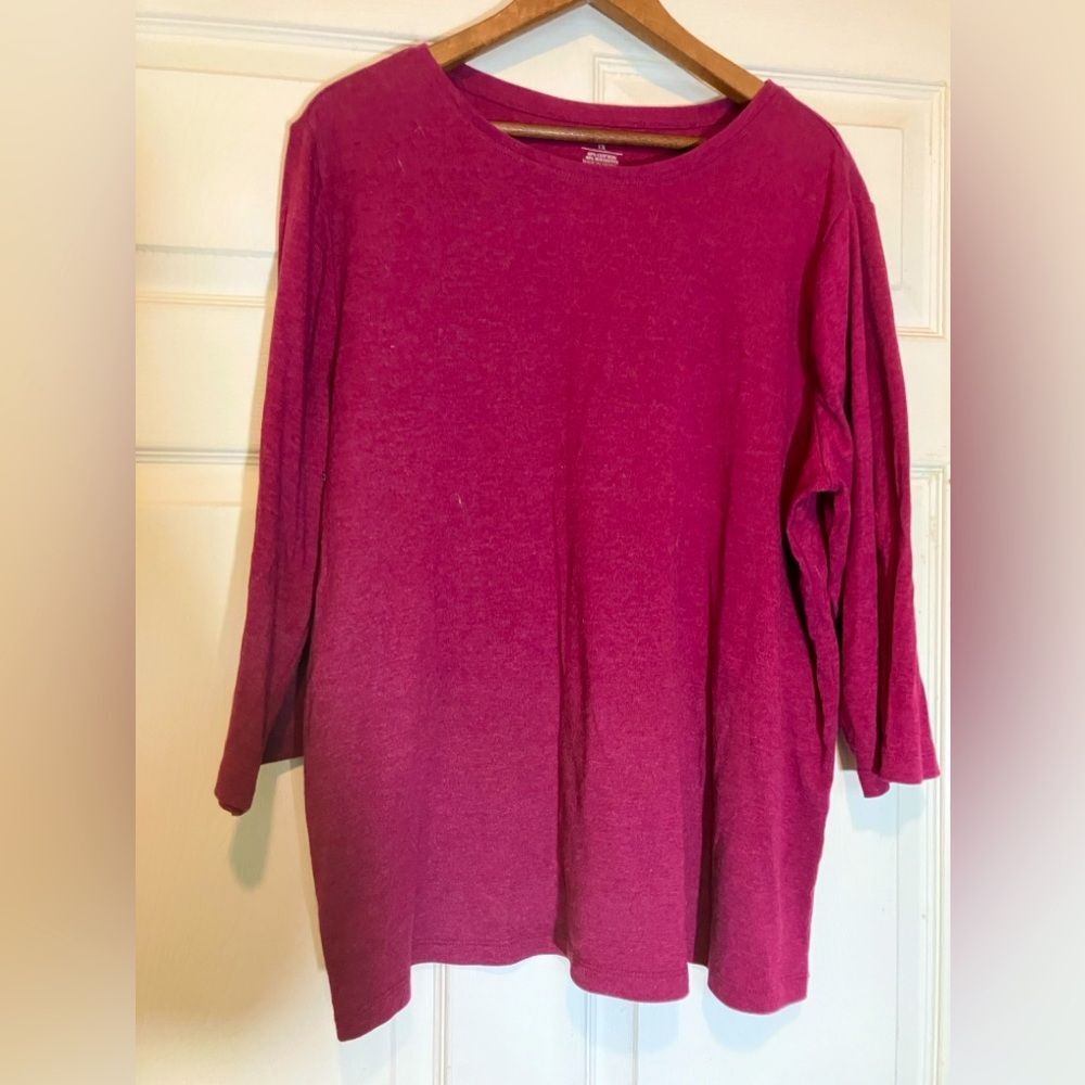 CJ Banks, three-quarter sleeve shirt, cranberry color, excellent condition, 1X